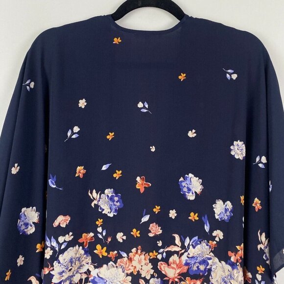 Maurices One Size Open Front Navy Blue Floral Kimono - Picture 8 of 11